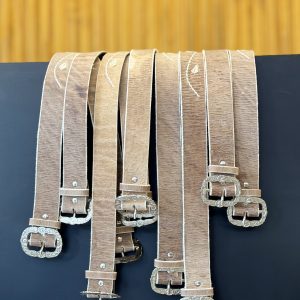 Cinto Cuero Crudo Bordado Tiento Centro – Hebilla Cincelada